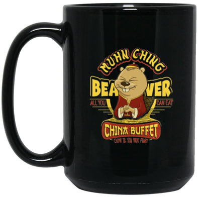 Muhn Ching Beaver Buffet Black Mug 15oz (2-sided)