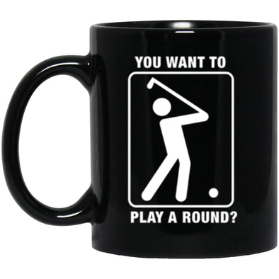 Play A Round Black Mug 11oz (2-sided)