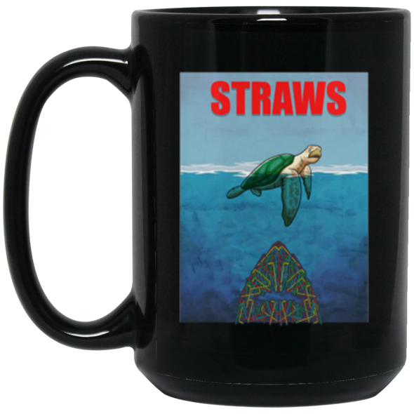 Straws Jaws Black Mug 15oz (2-sided)