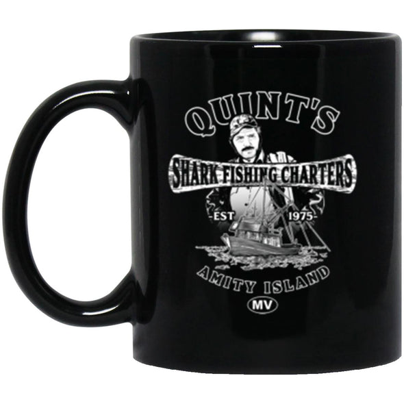Quint's Shark Charters Black Mug 11oz (2-sided)