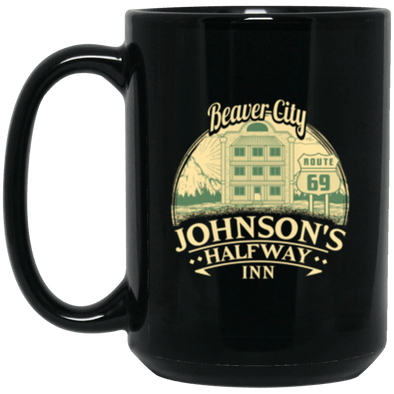 Johnson's Halfway Inn Black Mug 15oz (2-sided)