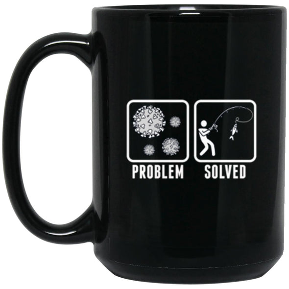 Quarantine Problem Solved Fishing Black Mug 15oz (2-sided)