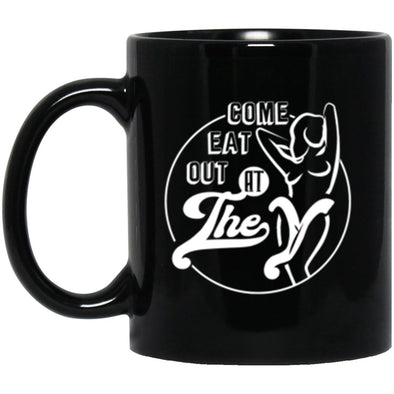 Eat Out At The Y Black Mug 11oz (2-sided)